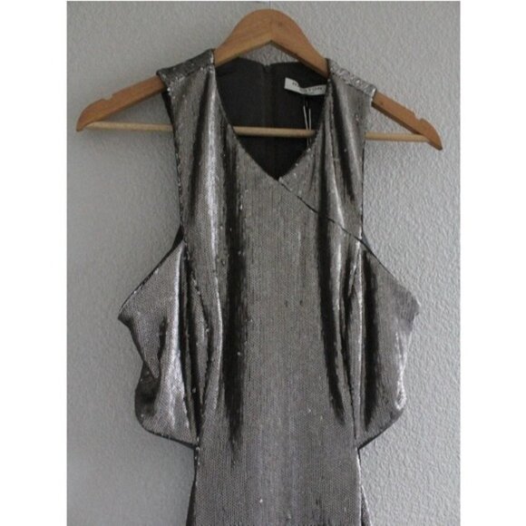 Halston Cutout Silver sequined mesh mini d… - Picture 4 of 8